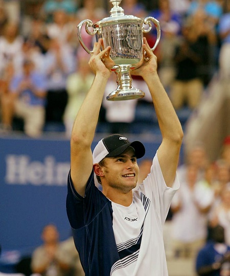 Andy Roddick lifting the US Open trophy in 2003